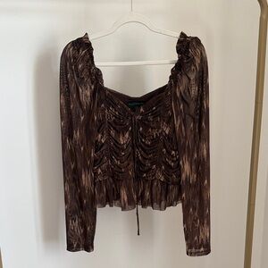 Elegant Cropped Brown Long Sleeve Women's Top